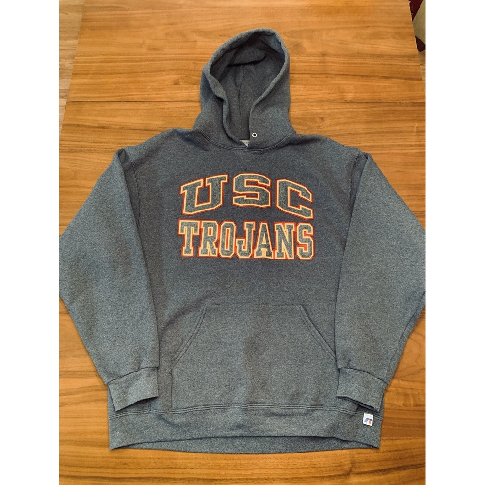 Vintage USC Trojans Russell Athletic Hoodie Sweatshirt Pullover Mens XL Gray Y2K